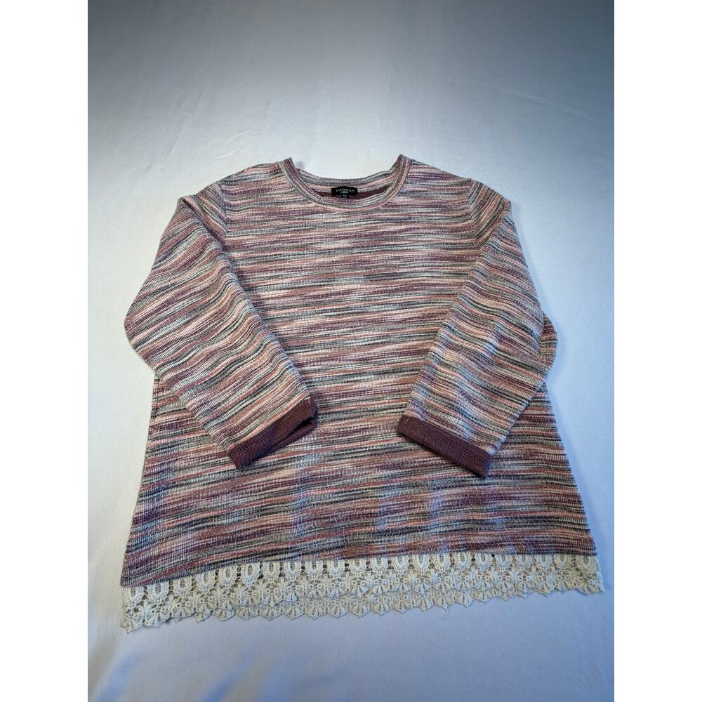 Hannah Petite Boutique Women's sweater striped w/lace trim sz PXL - Picture 10 of 10